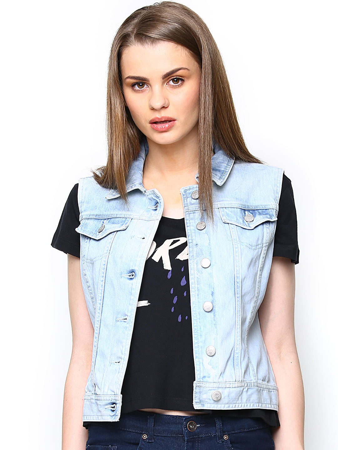 Buy ONLY Women Blue Denim Sleeveless Jacket - Jackets for Women